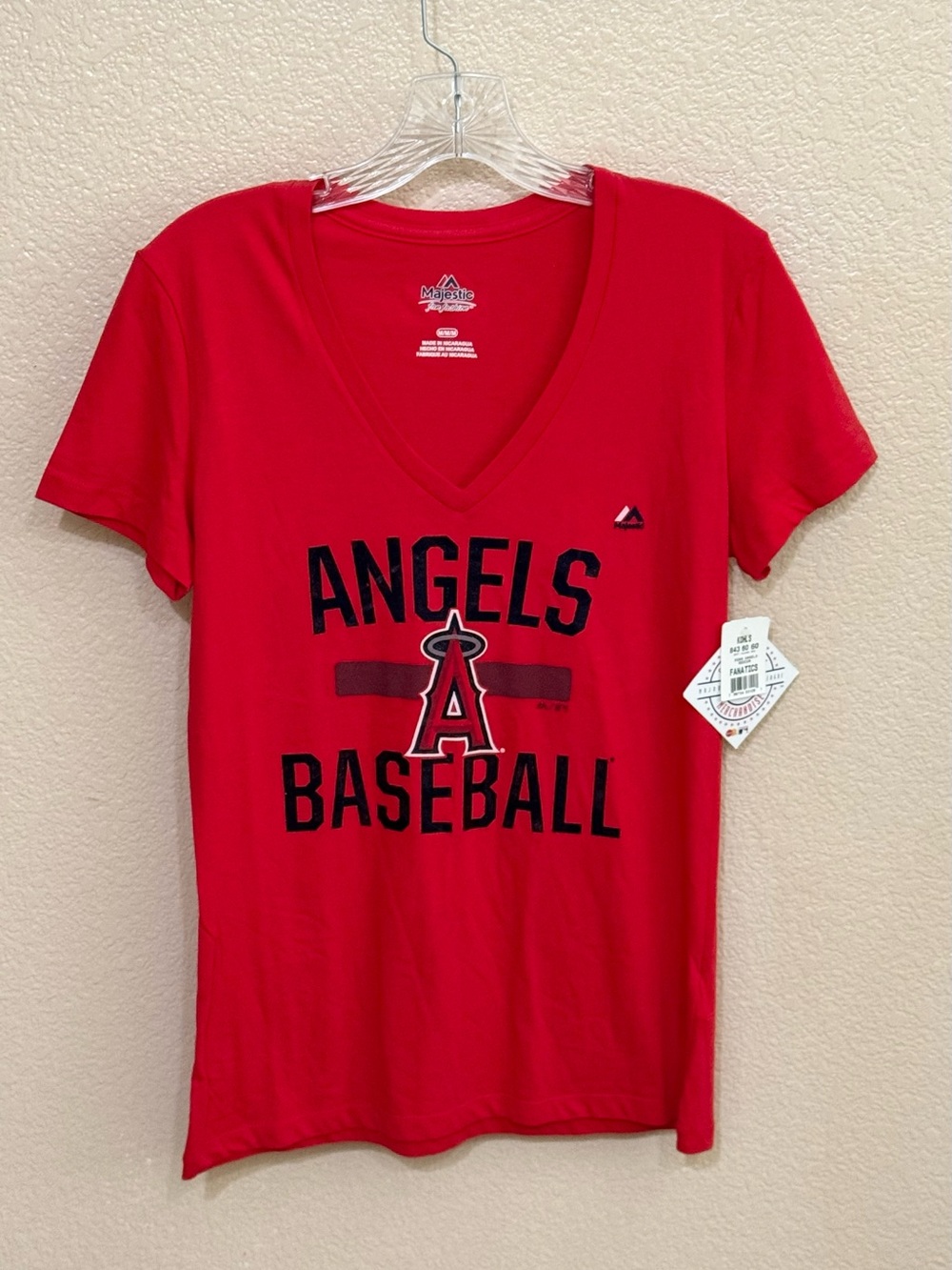 Majestic Red Angels Baseball V-Neck Tee